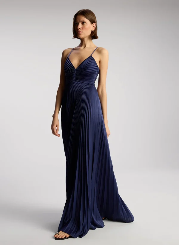 Women A.L.C. Dresses>Aries Satin Pleated Dress