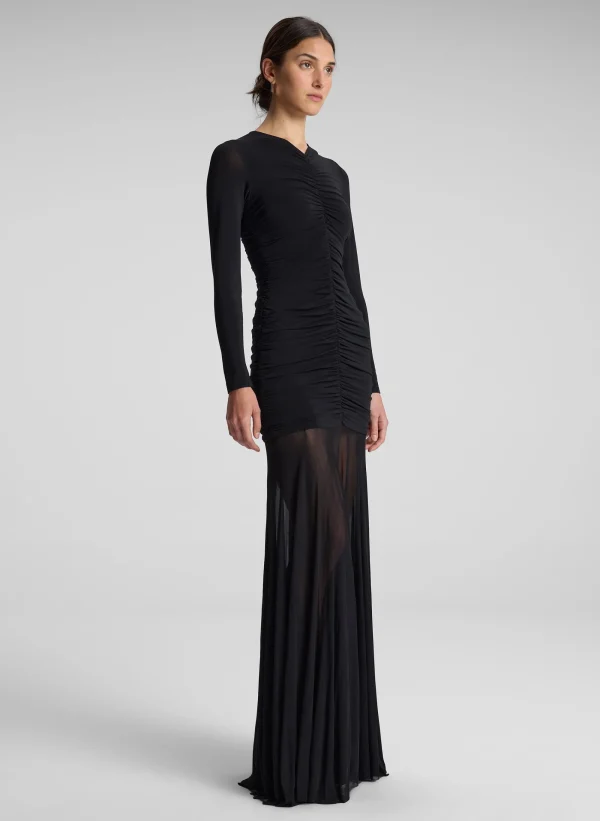 Women A.L.C. Dresses>Fawn Ruched Mesh Maxi Dress
