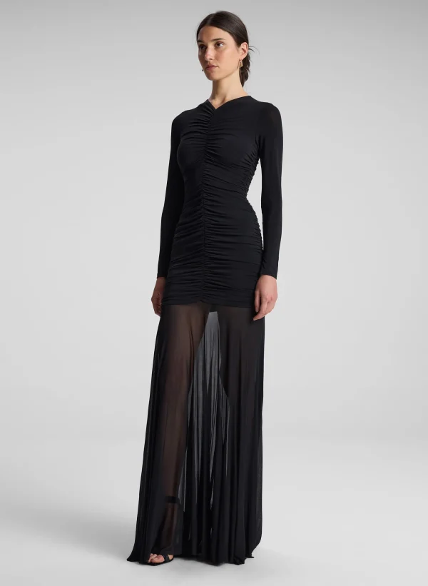 Women A.L.C. Dresses>Fawn Ruched Mesh Maxi Dress