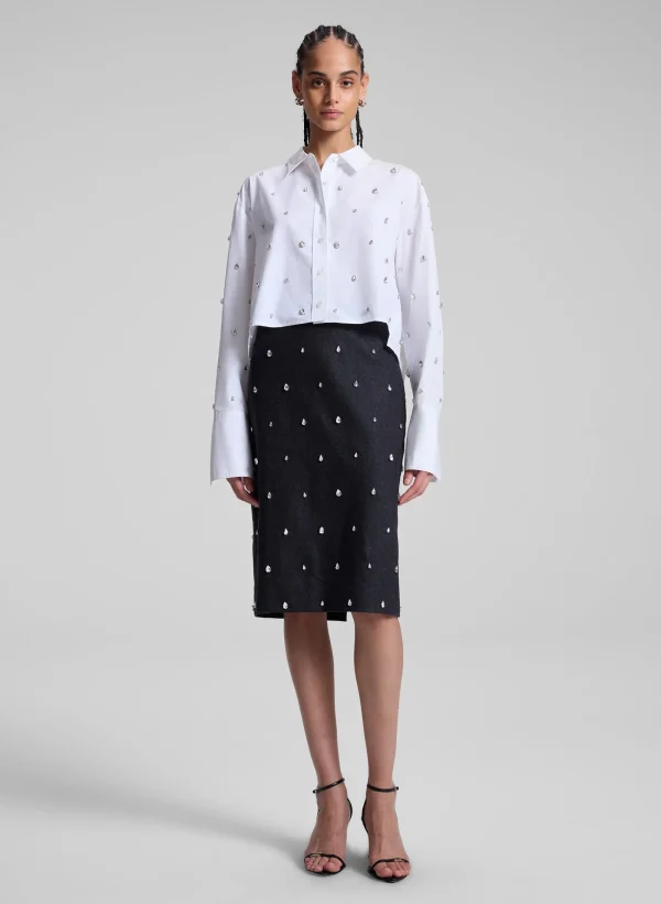 Women A.L.C. Tops>Mackie Embellished Cropped Cotton Shirt