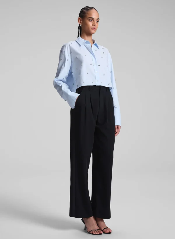 Women A.L.C. Tops>Mackie Embellished Cropped Cotton Shirt