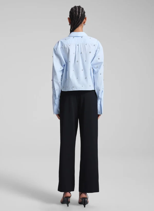 Women A.L.C. Tops>Mackie Embellished Cropped Cotton Shirt