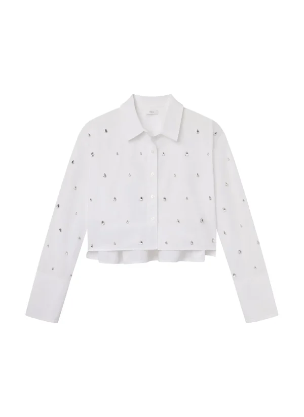 Women A.L.C. Tops>Mackie Embellished Cropped Cotton Shirt