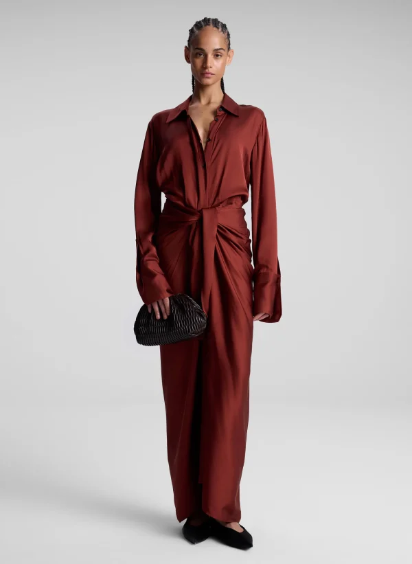 Women A.L.C. Dresses>Mila Satin Maxi Shirtdress
