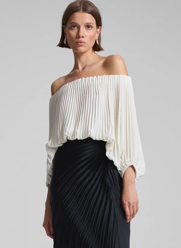 Women A.L.C. Tops>Sienna Satin Pleated Off Shoulder Top