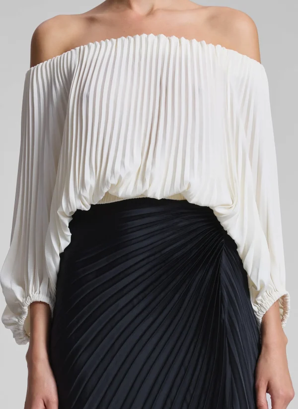 Women A.L.C. Tops>Sienna Satin Pleated Off Shoulder Top