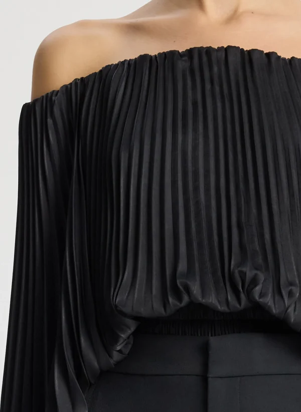 Women A.L.C. Tops>Sienna Satin Pleated Off Shoulder Top