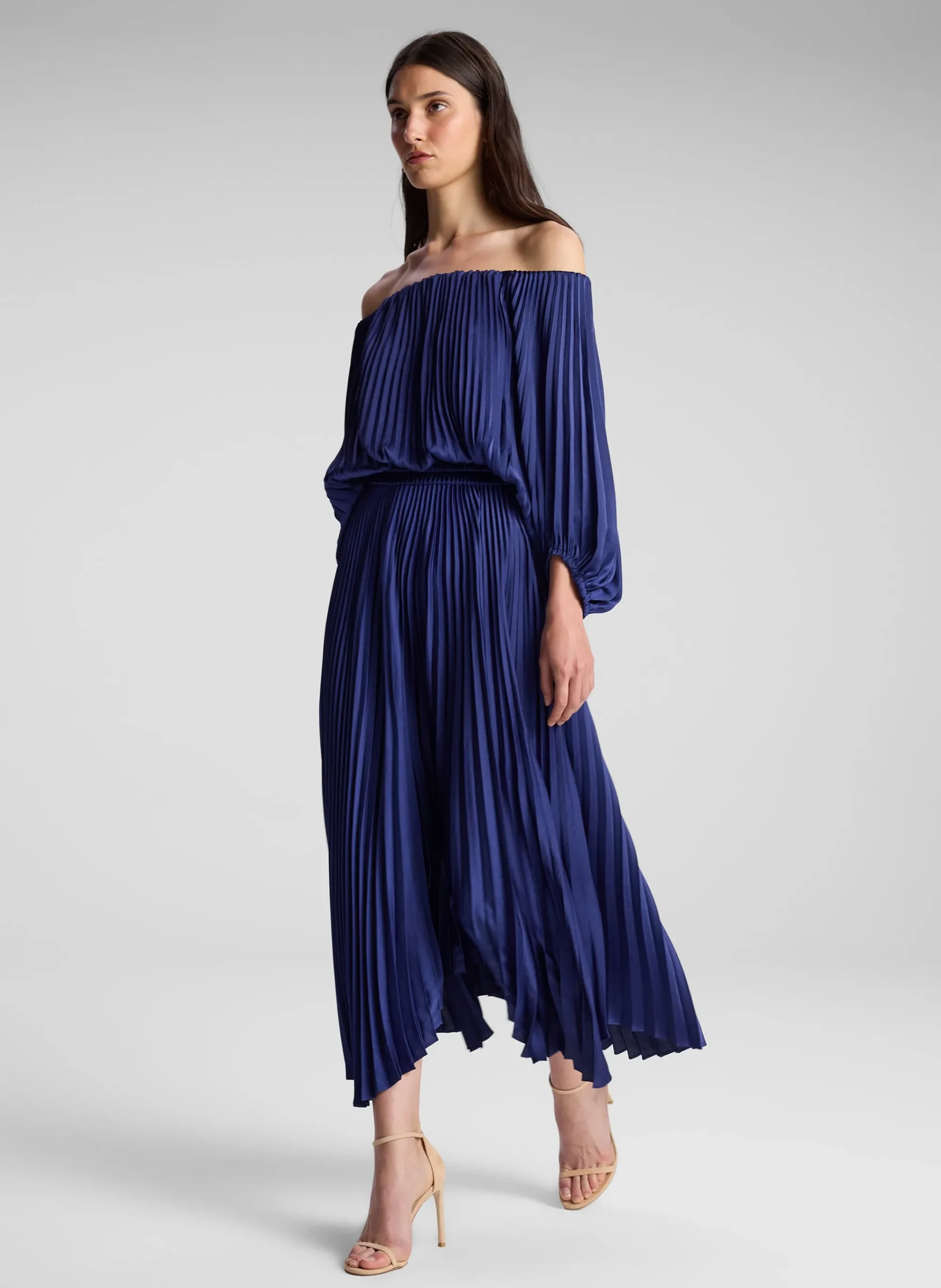 sienna_satin_pleated_off__2.webp Women A.L.C. Dresses>Sienna Satin Pleated Off Shoulder Dress