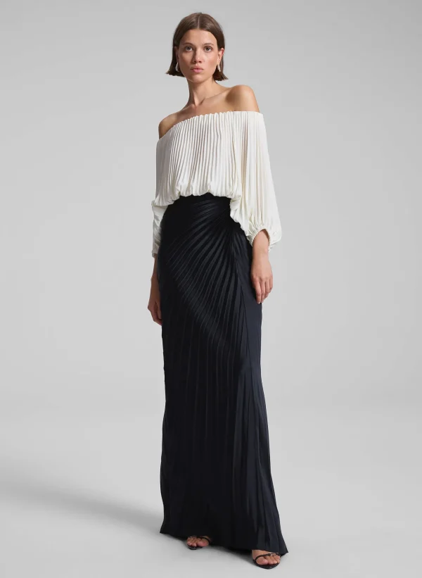 Women A.L.C. Tops>Sienna Satin Pleated Off Shoulder Top
