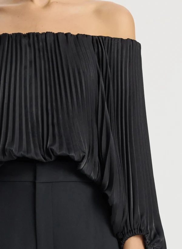 Women A.L.C. Tops>Sienna Satin Pleated Off Shoulder Top