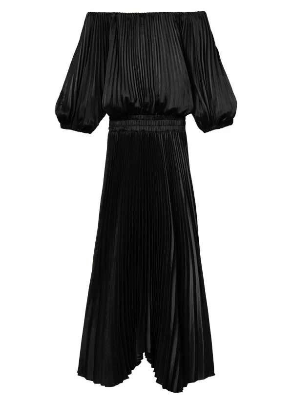 Women A.L.C. Dresses>Sienna Satin Pleated Off Shoulder Dress