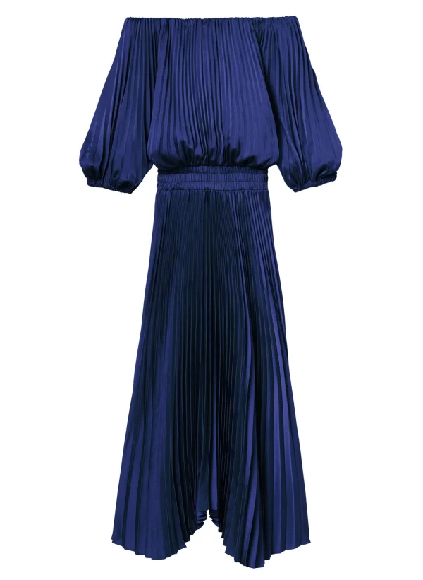 Women A.L.C. Dresses>Sienna Satin Pleated Off Shoulder Dress