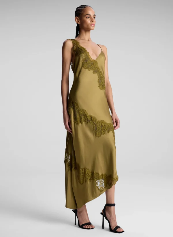 Women A.L.C. Dresses>Stella Satin And Lace Midi Dress
