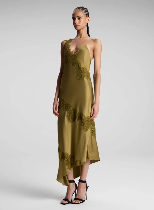 Women A.L.C. Dresses>Stella Satin And Lace Midi Dress